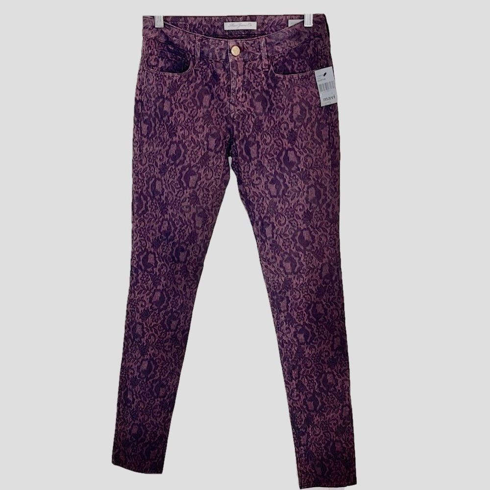 Mavi Jeans Alexa Mid-Rise Skinny Purple Floral Lace Print Denim Size 4 / 27